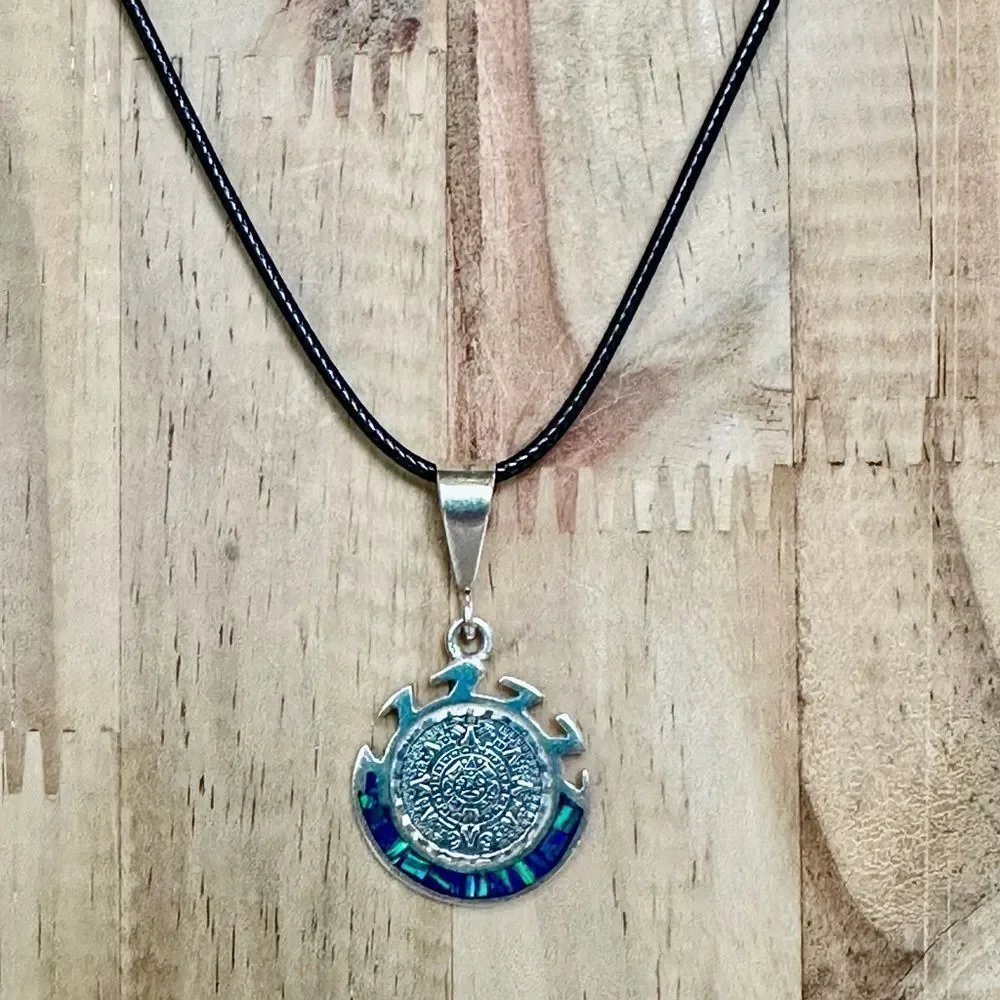 Sterling silver opal Mayan Pendant Necklace